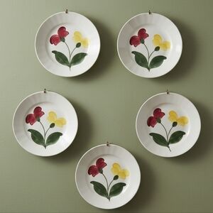 Blue Ridge Hand Painted Yellow Red Flowers 6" Plates Wall Home Decor Cottagecore